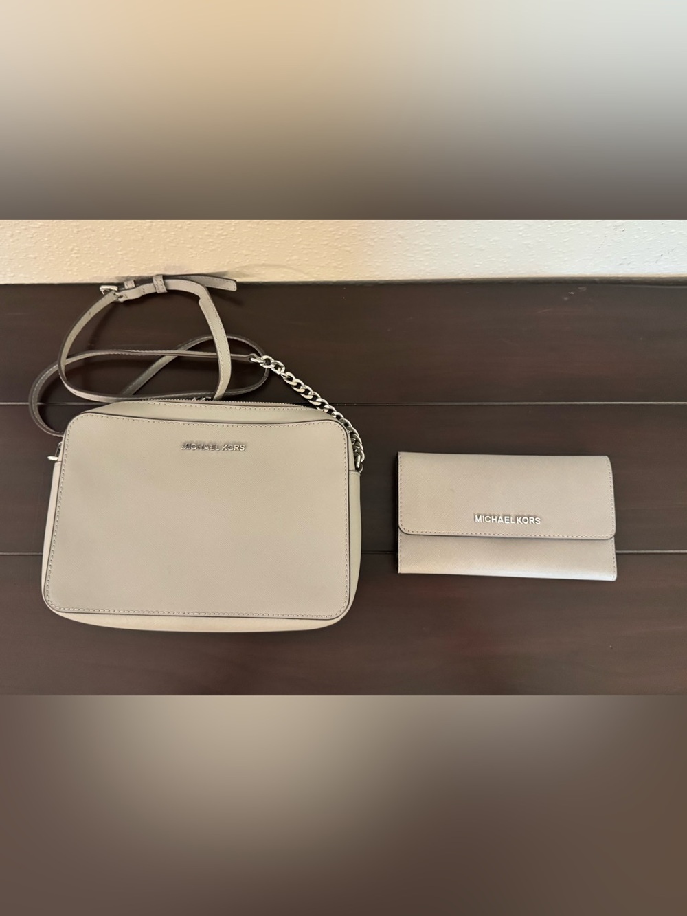 Michael Kors Taupe Jet Set Large Saffiano Leather Crossbody Bag with Wallet